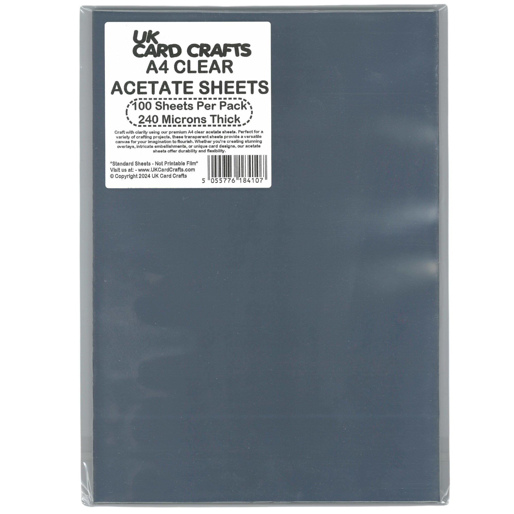 100 x A4 Clear Acetate Sheets – 240 Micron Transparent Film for Craft, Covers & Overlays