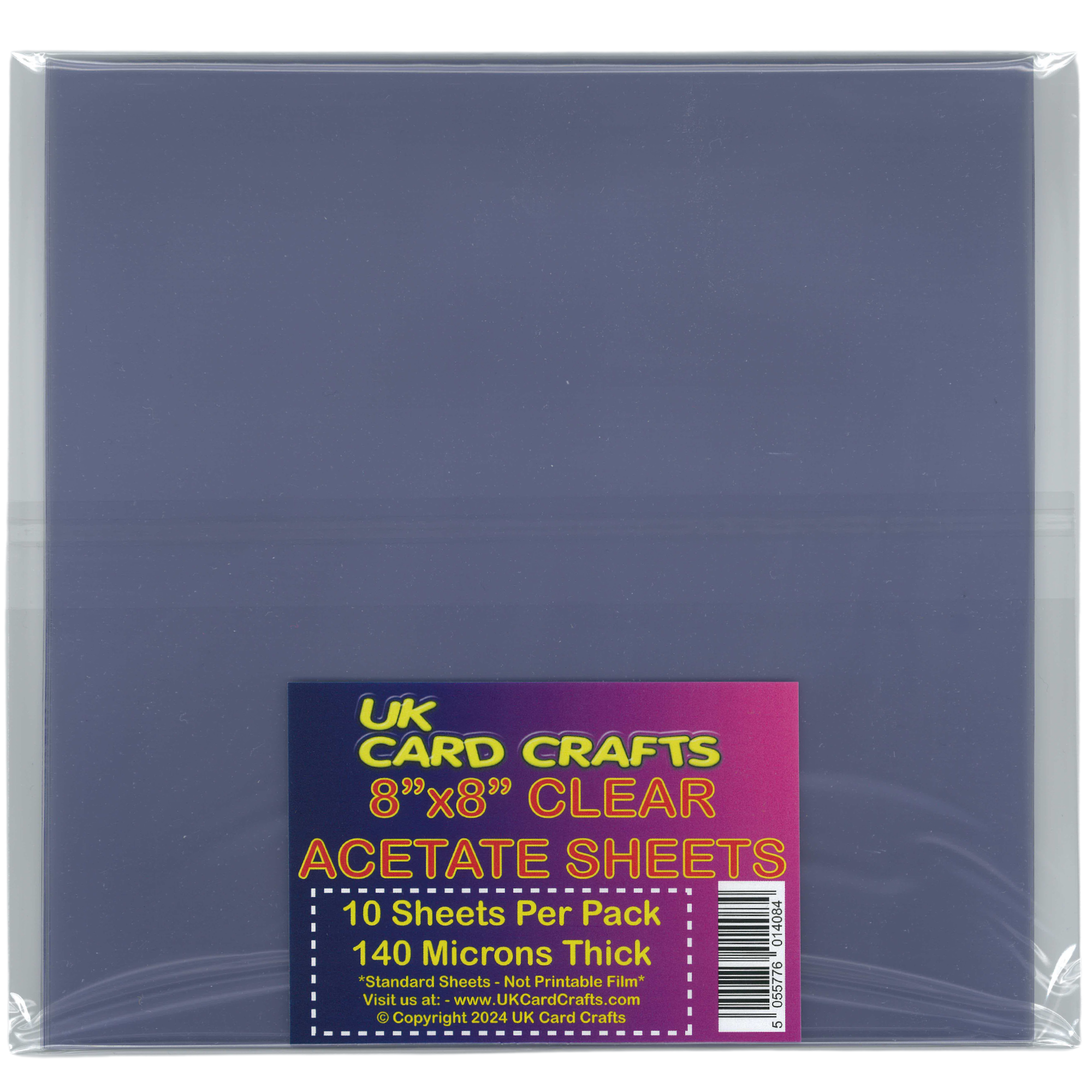 10 x 8"x8" Clear Acetate Sheets – 140 Micron Transparent Film for Crafts, Cards & OHP