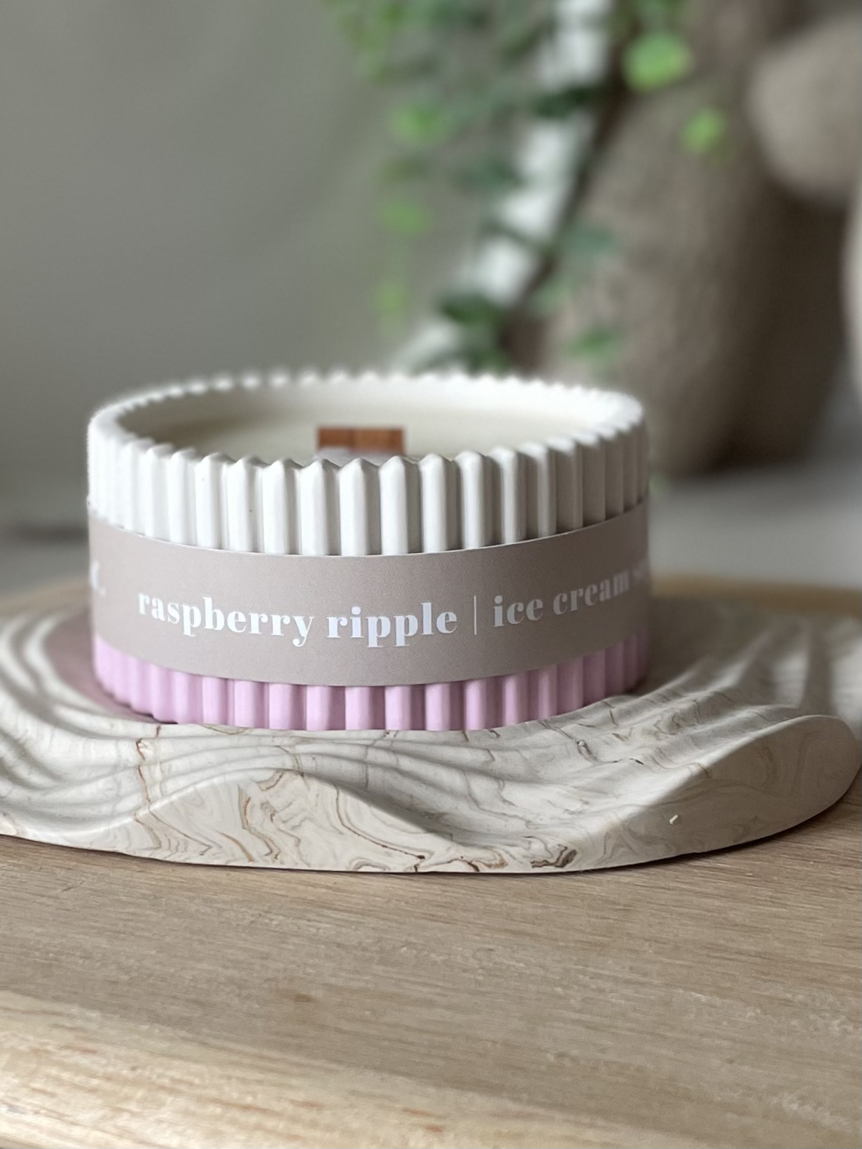 Raspberry Ripple Stoneware Scented Soy Wax Candle