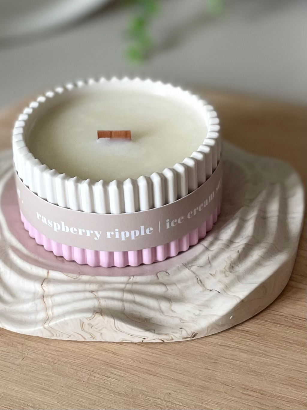 Raspberry Ripple Stoneware Scented Soy Wax Candle