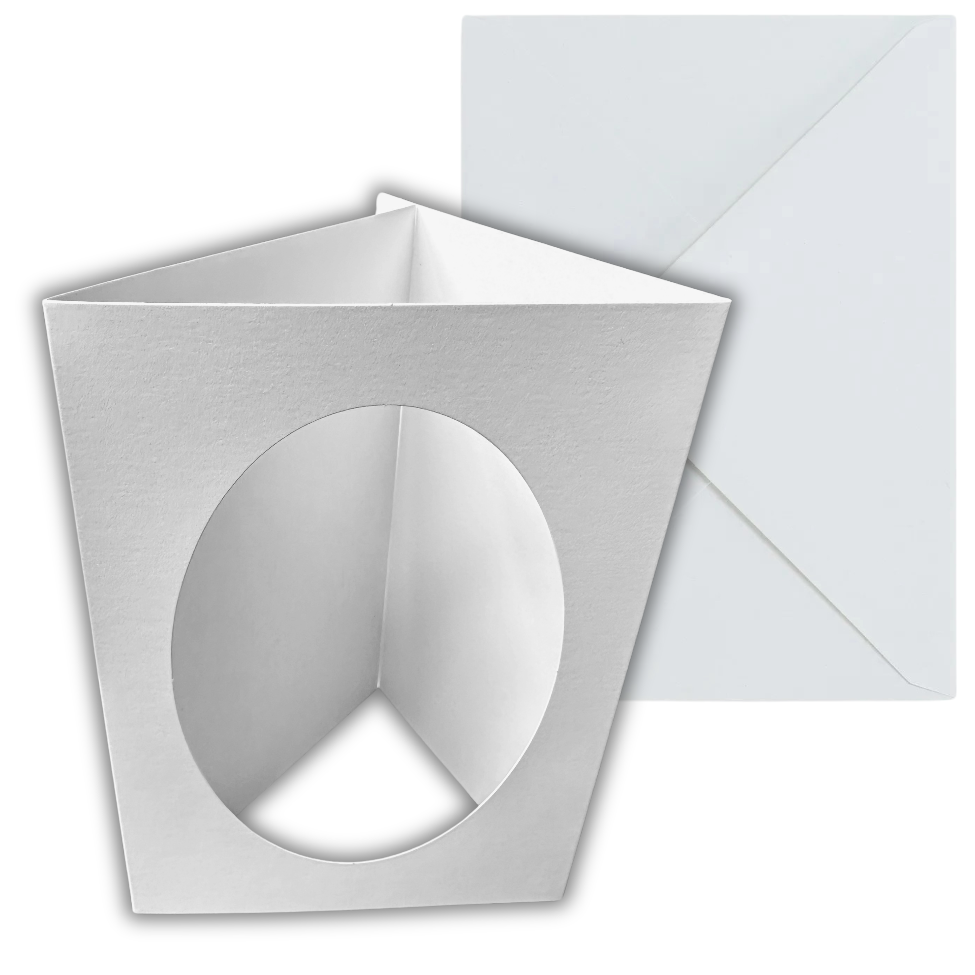 10 Pack A6 White Oval Aperture Card Blanks & Envelopes, Tri-Fold - 300gsm