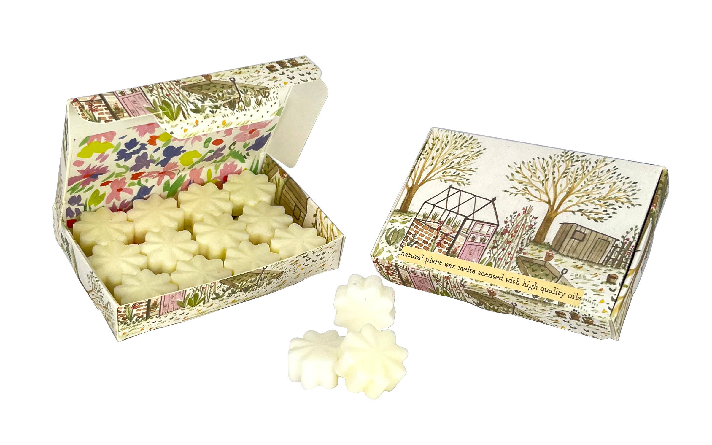 Wax Melt Shapes in illustrated Boxes