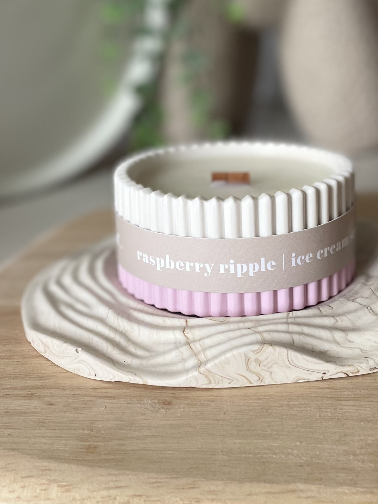 Raspberry Ripple Stoneware Scented Soy Wax Candle