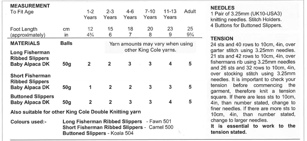 King Cole Hug Slippers Knitting Pattern 3275 - Double Knit