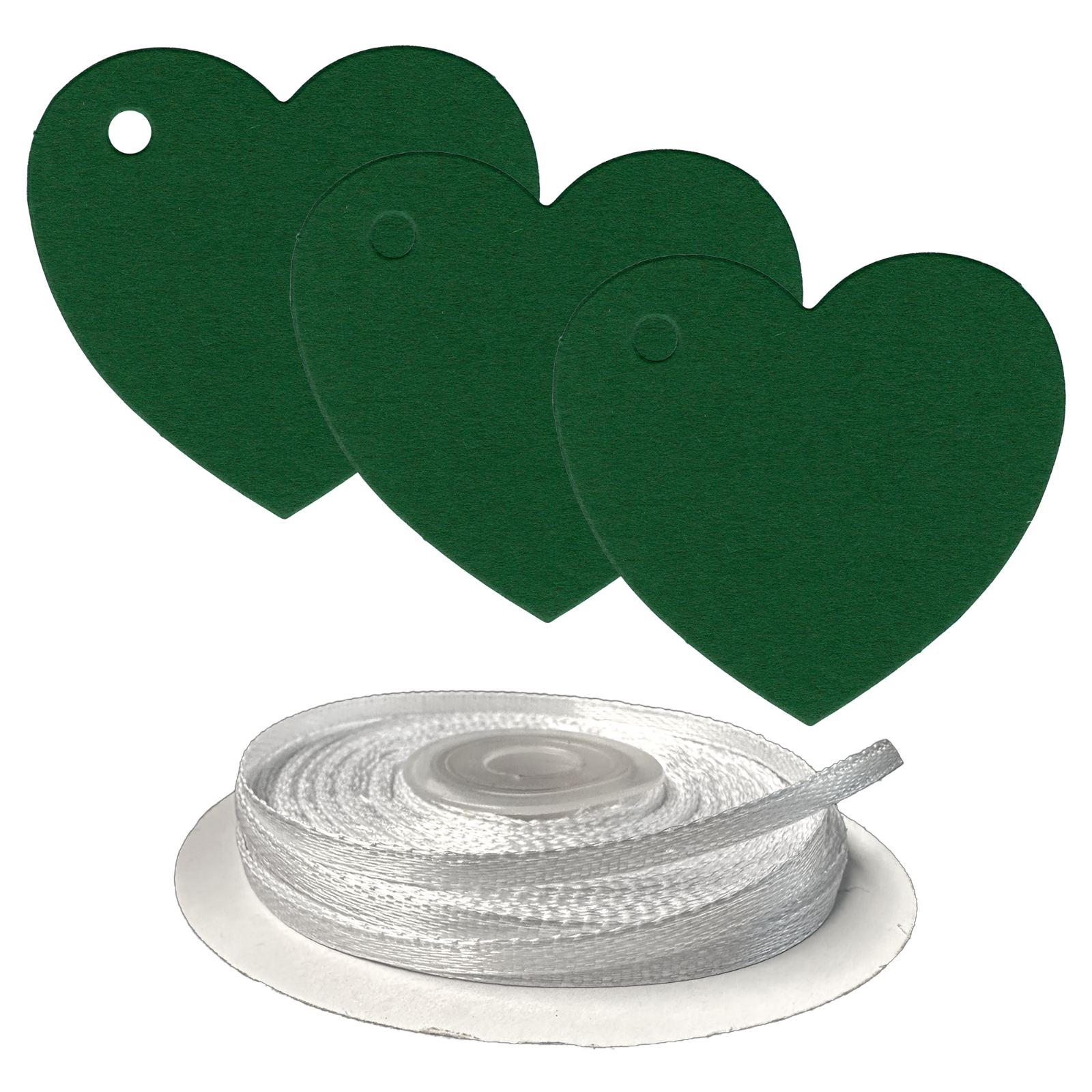 100 Heart Shaped Gift Tags with White Satin Ribbon -  21 Colours, Birthday Xmas