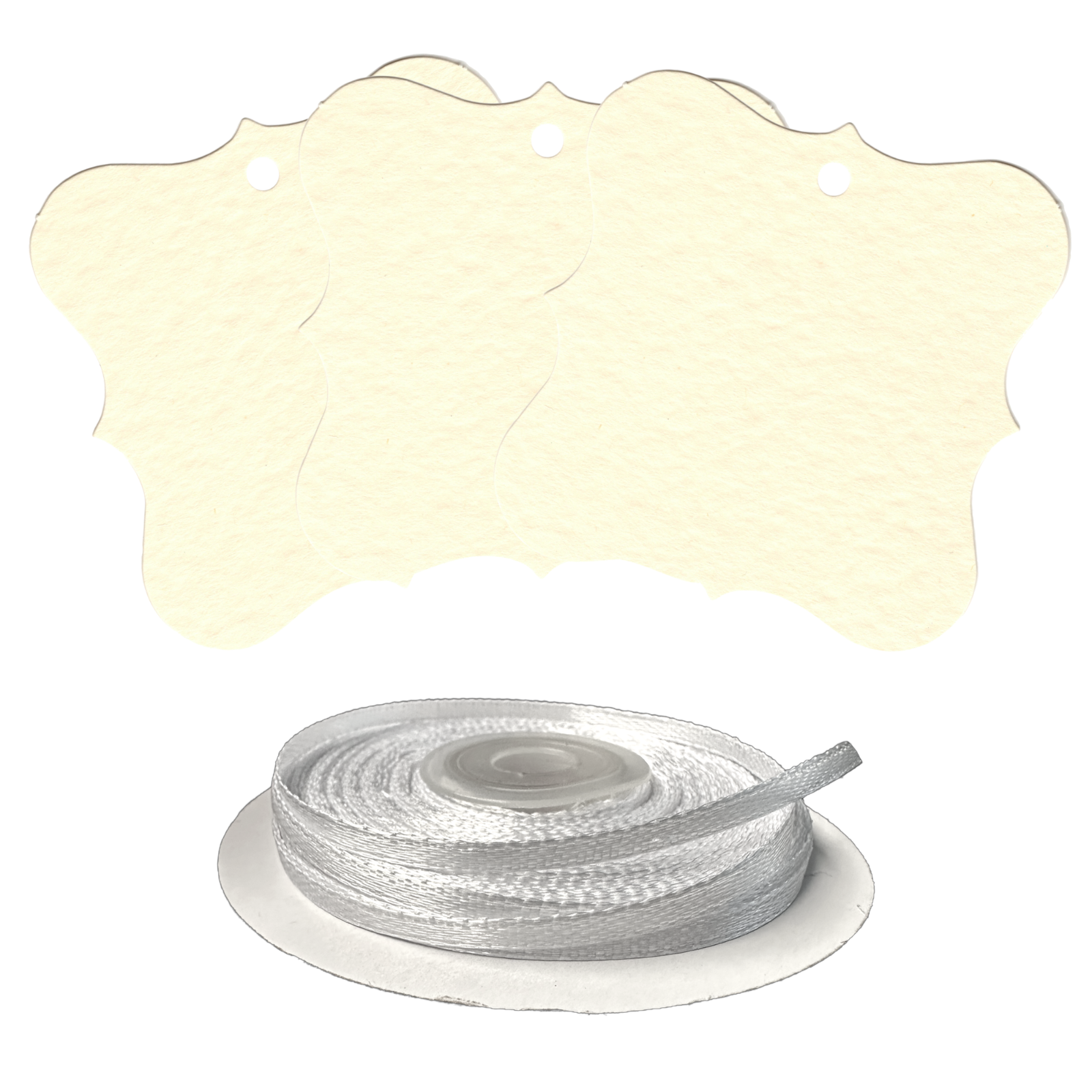 100 Designer Gift Tags with White Satin Ribbon -  21 Colours, Birthday Xmas