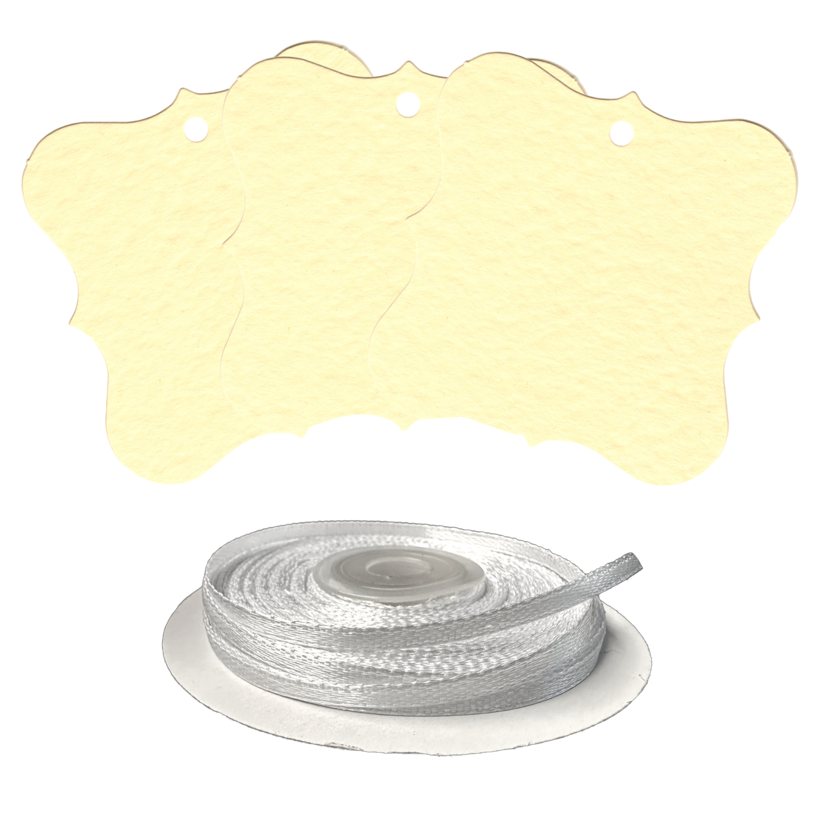 100 Designer Gift Tags with White Satin Ribbon -  21 Colours, Birthday Xmas