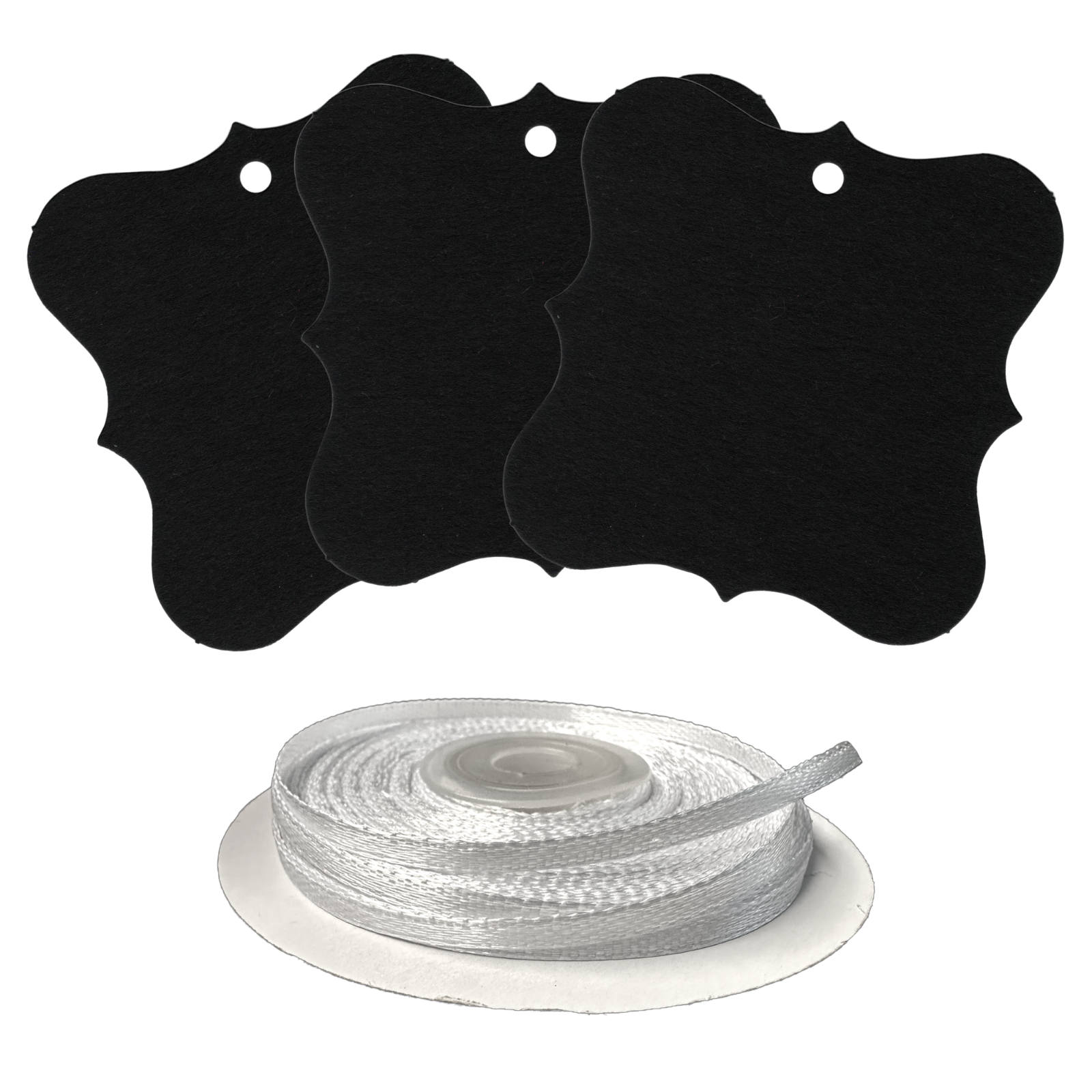 100 Designer Gift Tags with White Satin Ribbon -  21 Colours, Birthday Xmas