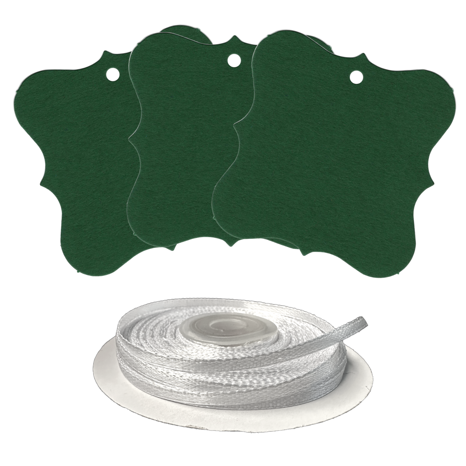 100 Designer Gift Tags with White Satin Ribbon -  21 Colours, Birthday Xmas