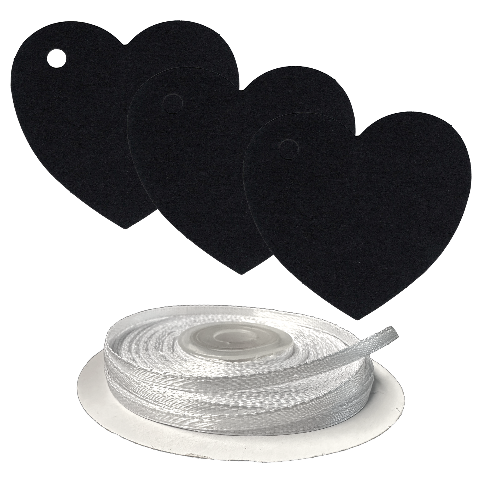 100 Heart Shaped Gift Tags with White Satin Ribbon -  21 Colours, Birthday Xmas
