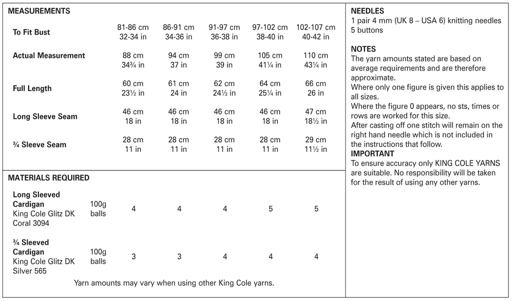 King Cole Ladies 'Easy Knit' Cardigans Knitting Pattern 5024 - Double Knit