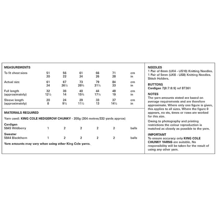 King Cole Child's Cardigan & Sweater Knitting Pattern 6199 - Chunky