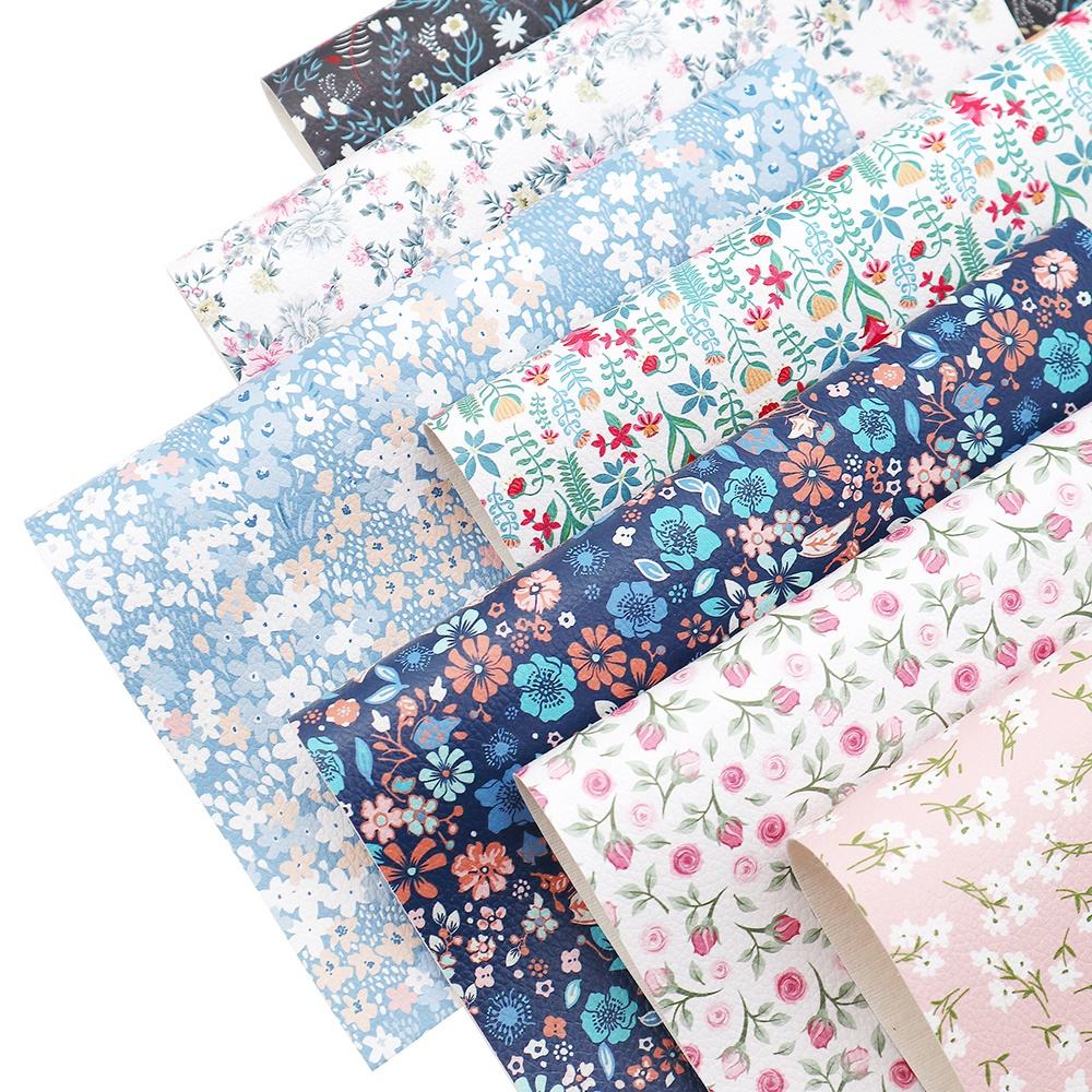 CraftsFabrics 7pcs 8"x12 Floral PVC Faux Leather Sheets Bundle A4