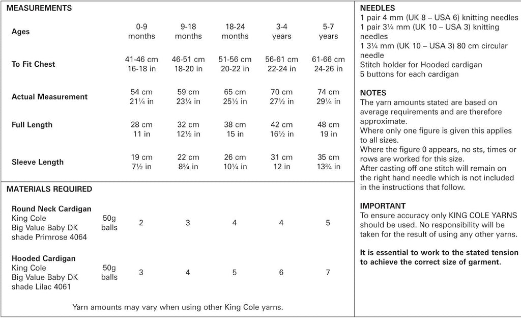 King Cole 'Easy Knit' Baby Cardigans Knitting Pattern 5257 - Double Knit