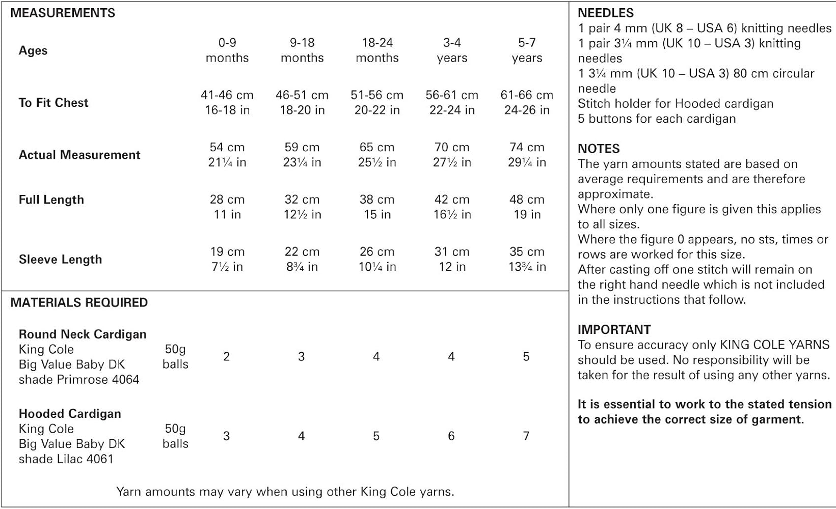 King Cole 'Easy Knit' Baby Cardigans Knitting Pattern 5257 - Double Knit