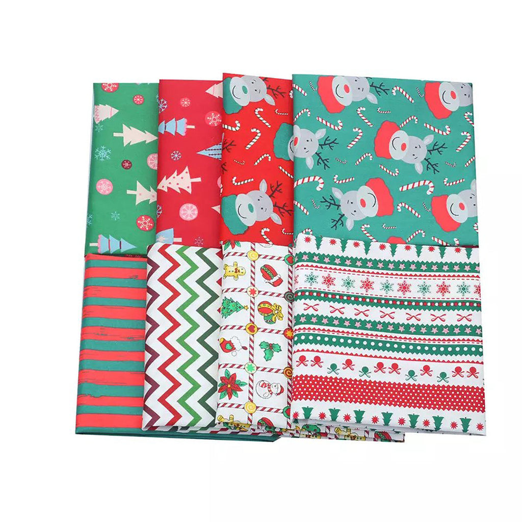 CraftsFabrics 8pcs Christmas Fabric Fat Quarters Bundle, 100% Cotton