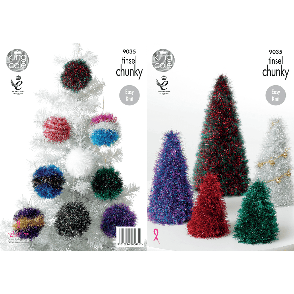 King Cole 'Easy Knit' Novelty Christmas Trees & Baubles Knitting Pattern 9035 - Tinsel Chunky