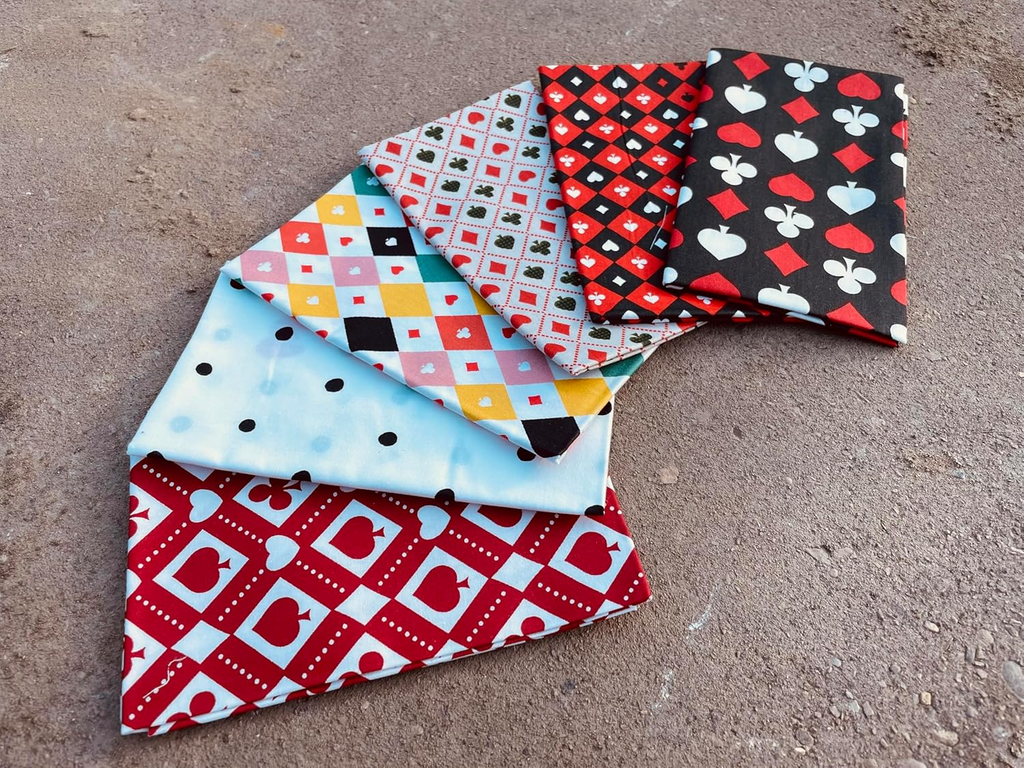 CraftsFabrics 6Pcs Poker Hearts Clubs Diamonds Spades Fabric 100% Cotton 50x40cm Wide Fat Quarter for Quilting, Patchwork, DIY Projects