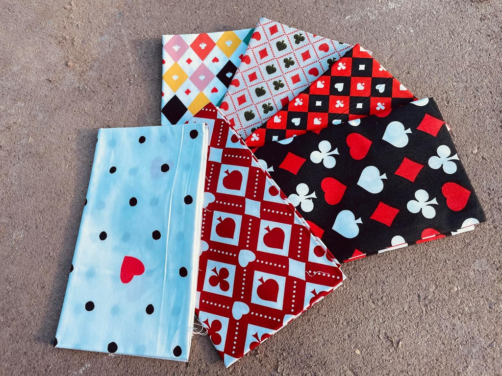 CraftsFabrics 6Pcs Poker Hearts Clubs Diamonds Spades Fabric 100% Cotton 50x40cm Wide Fat Quarter for Quilting, Patchwork, DIY Projects