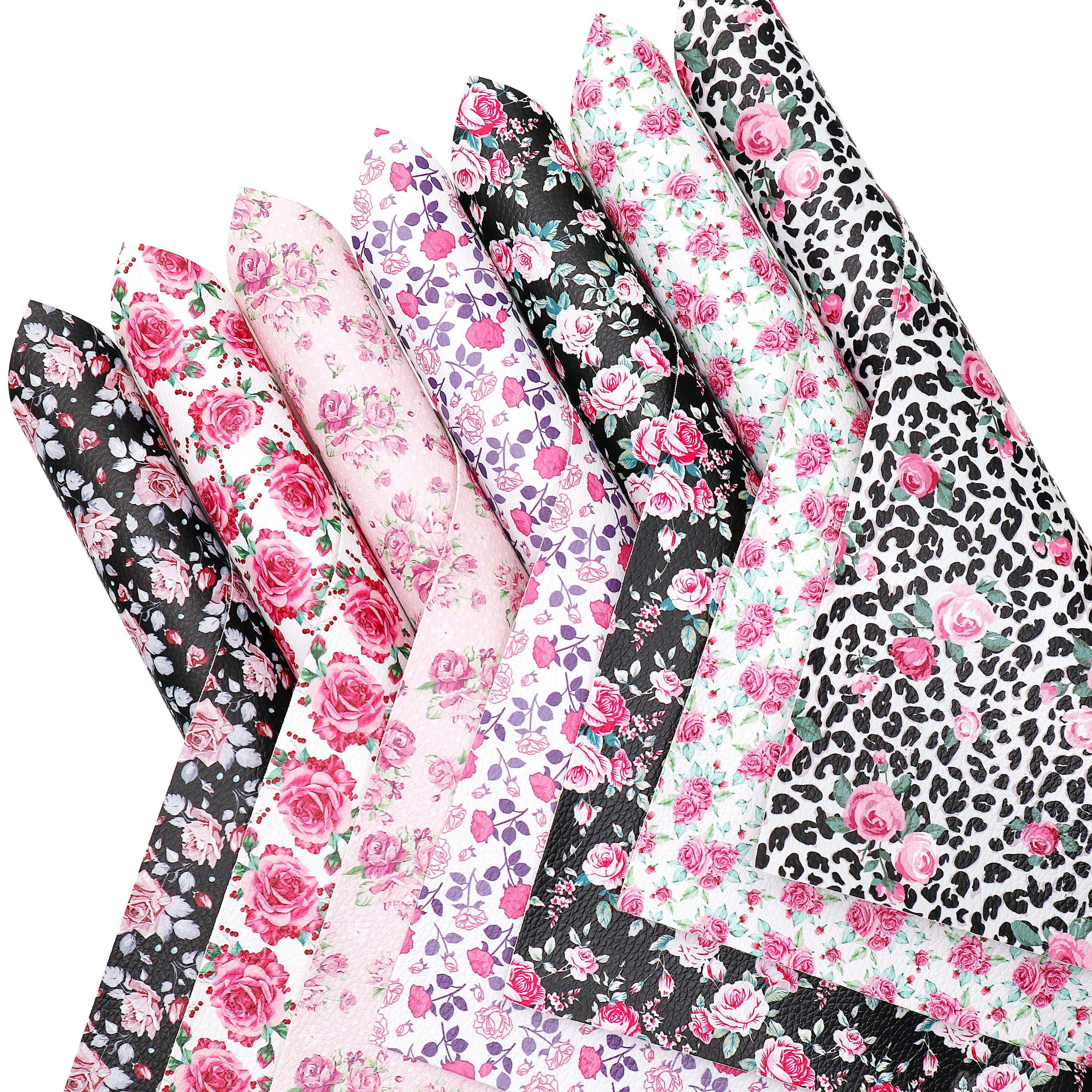 CraftsFabrics 7pcs 8"x12 Floral PVC Faux Leather Sheets Bundle A4