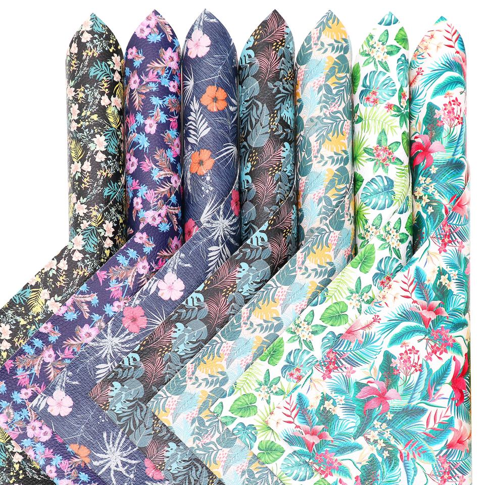 CraftsFabrics 7pcs 8"x12 Floral PVC Faux Leather Sheets Bundle A4