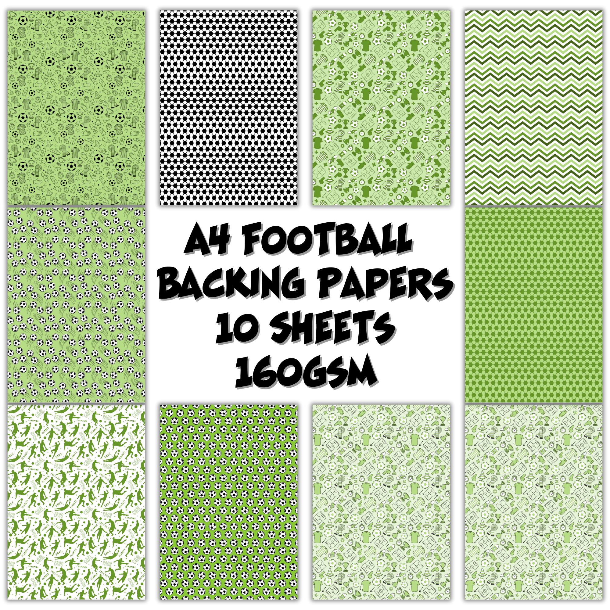 Football Themed A4 Cardmaking Backing Papers - 10 Sheets (160gsm)