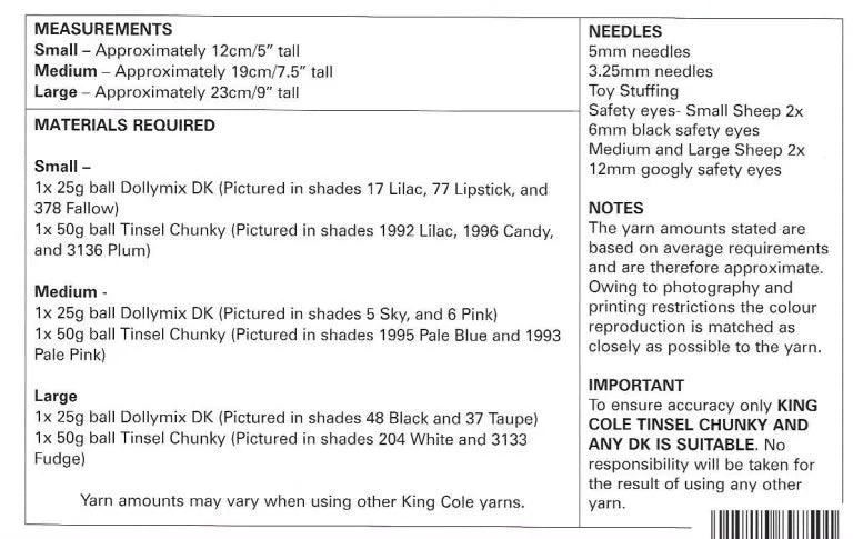 King Cole Novelty Toy Sheep Knitting Pattern 9080 - Tinsel Chunky & DK