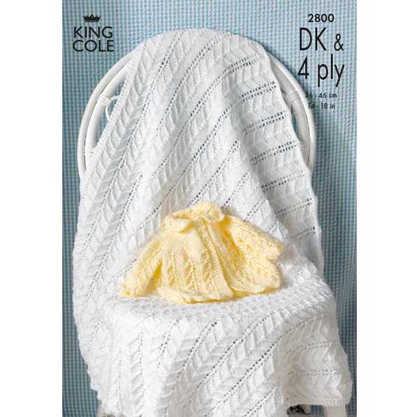 King Cole Baby Matinee Jacket & Shawl Knitting Pattern 2800 - DK & 4 Ply