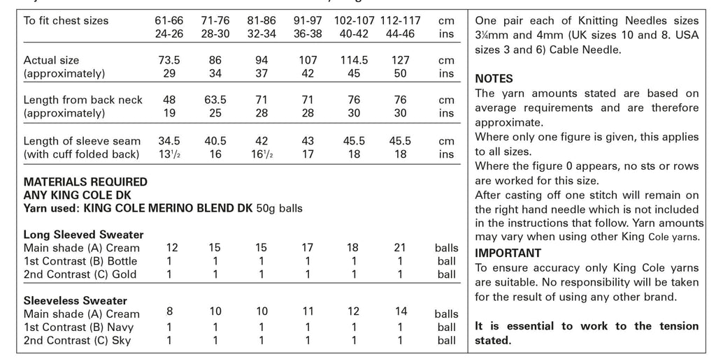 King Cole Cricket Sweaters Knitting Pattern 2940 - Double Knit