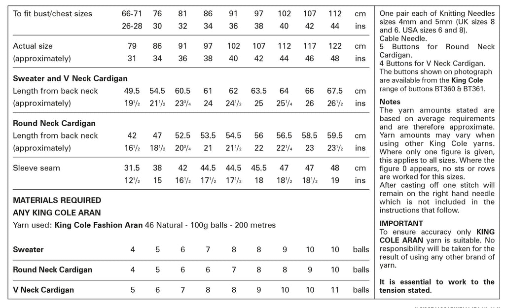 King Cole Family: Men's Ladies and Kid's Sweaters & Cardigans Knitting Pattern 3019 - Aran