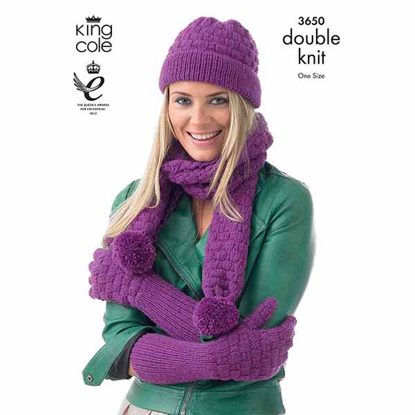 King Cole Hats, Scarves & Gloves Knitting Pattern 3650 - Double Knit