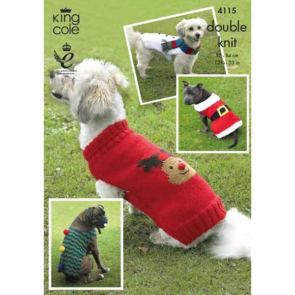 King Cole Christmas Dog Coats Knitting Pattern 4115 - Double Knit