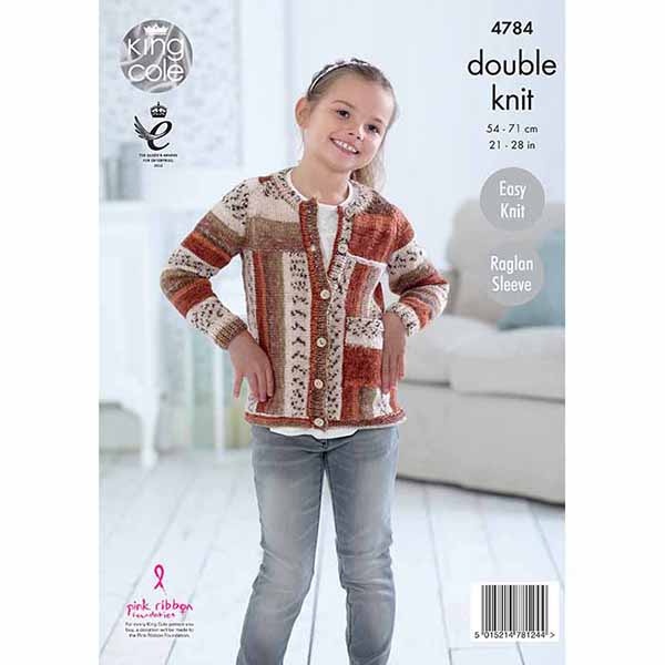 King Cole Childs Easy Knit Cardigans Knitting Pattern 4784 - Double Knit