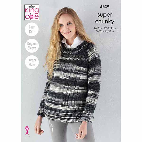 King Cole 'Easy Knit' Ladies Sweater, Cowl & Hat Knitting Pattern 5639 - Super Chunky