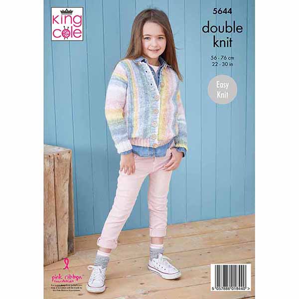 King Cole 'Easy Knit' Childs Hoodie &  Cardigan Knitting Pattern 5644 - Double Knit