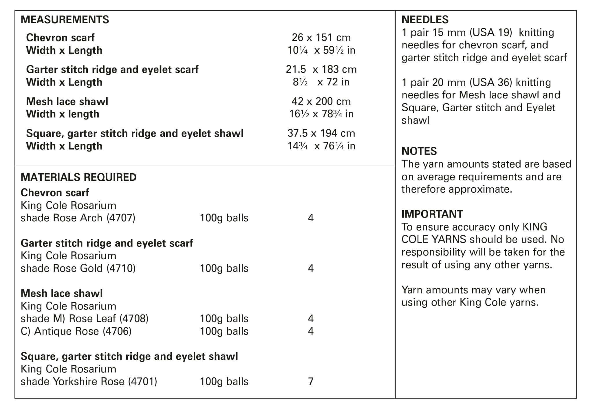 King Cole Ladies Scarves Knitting Pattern 5757 - Mega Chunky