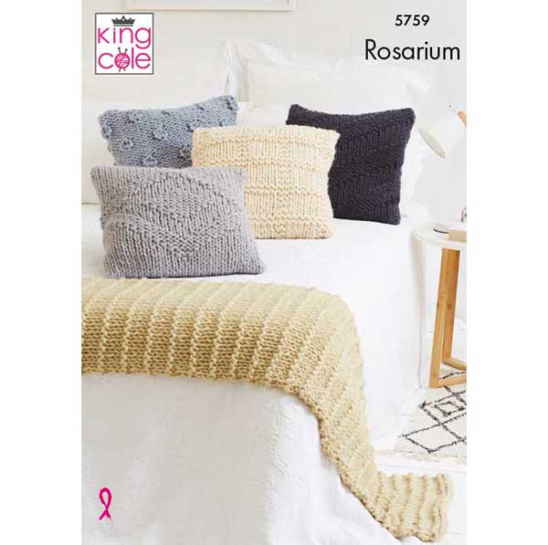 King Cole Home Accessories, Cushions & Runner Knitting Pattern 5759 - Mega Chunky