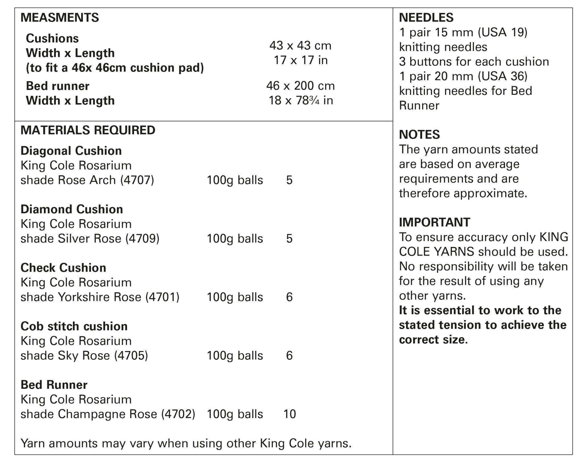 King Cole Home Accessories, Cushions & Runner Knitting Pattern 5759 - Mega Chunky