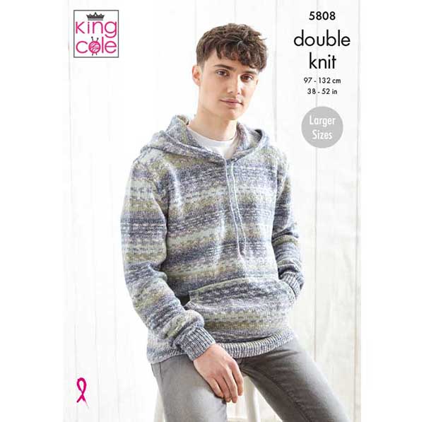 King Cole Men's Hoodie & Cardigan Knitting Pattern 5808 - Double Knit