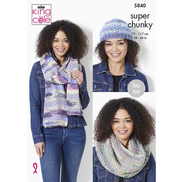 King Cole 'Easy Knit' Ladies Jacket & Accessories Knitting Pattern 5840 - Super Chunky