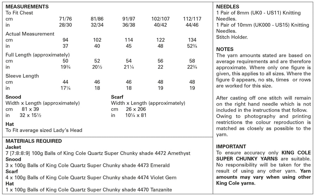 King Cole 'Easy Knit' Ladies Jacket & Accessories Knitting Pattern 5840 - Super Chunky