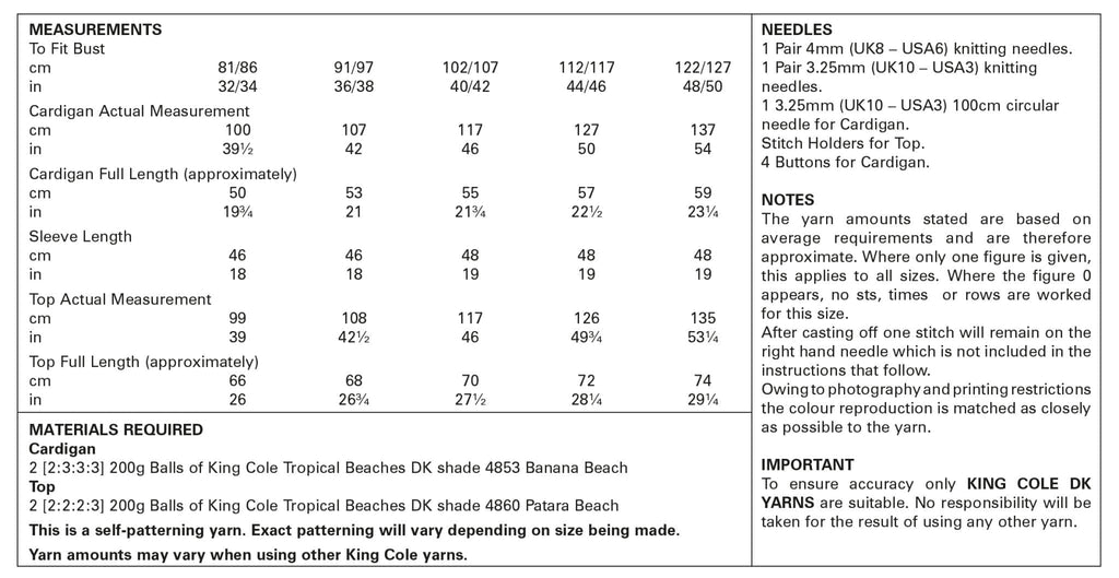 King Cole Ladies Summer Cardigan & Top Knitting Pattern 5884 - Double Knit