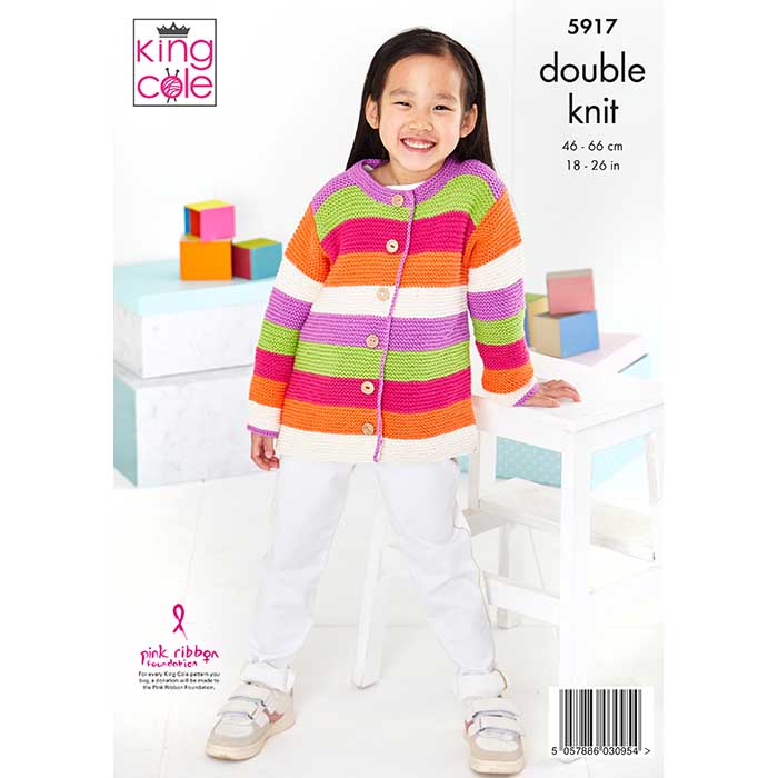 King Cole Babies/Childs Sweater, Hat & Cardigan Knitting Pattern 5917 - Double Knit