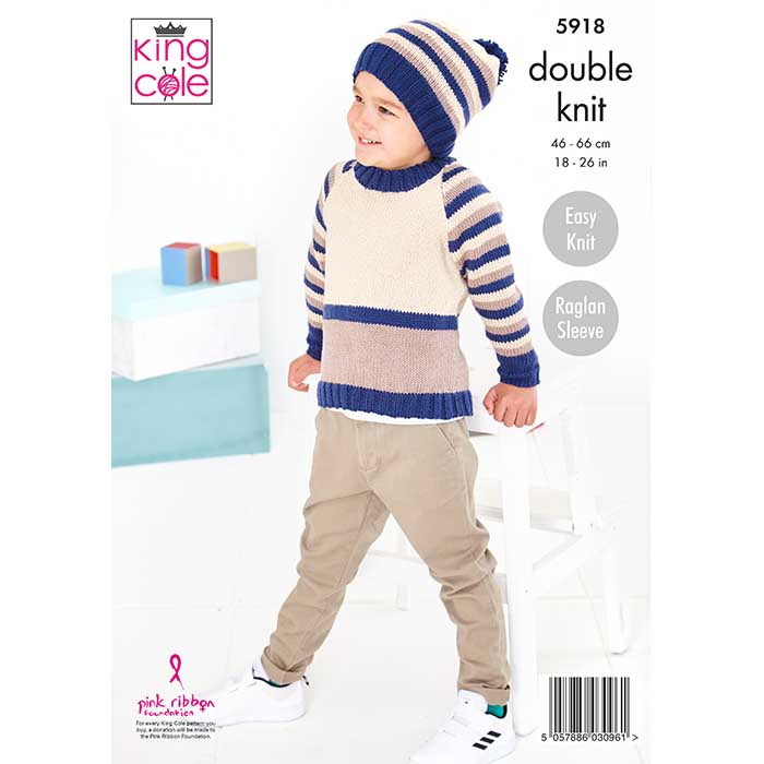 King Cole Babies/Childs Sweater, Hat & Cardigan Knitting Pattern 5918 - Double Knit
