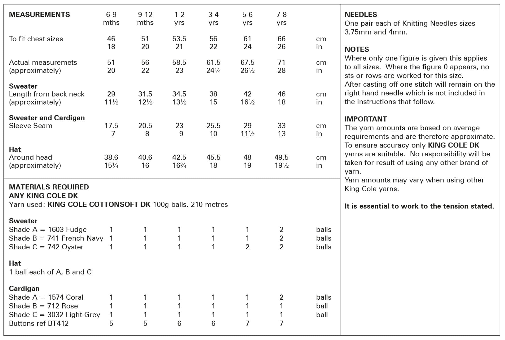 King Cole Babies/Childs Sweater, Hat & Cardigan Knitting Pattern 5918 - Double Knit