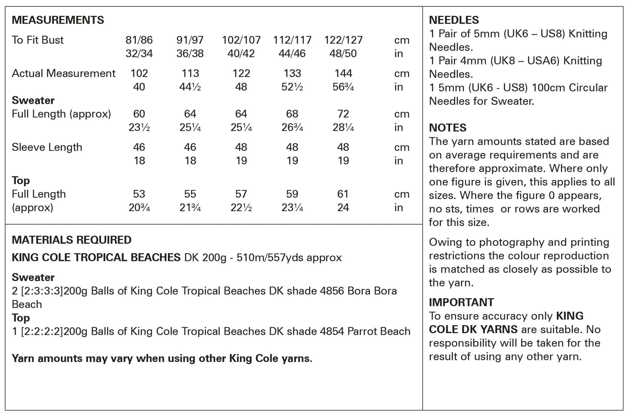 King Cole Ladies Easy Knit Summer Sweater & Top Knitting Pattern 5977 - Double Knit