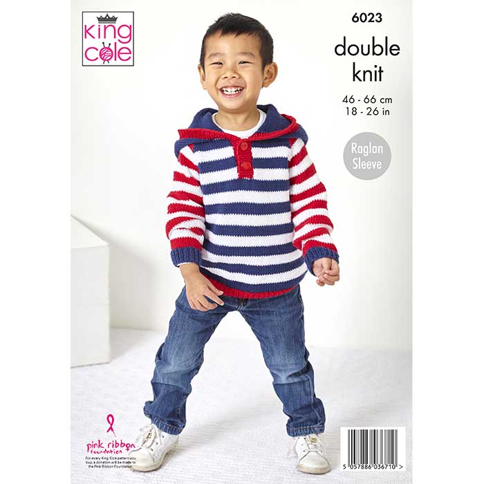 King Cole Childs Sweater, Hoodie & Crown Knitting Pattern 6023 - Double Knit