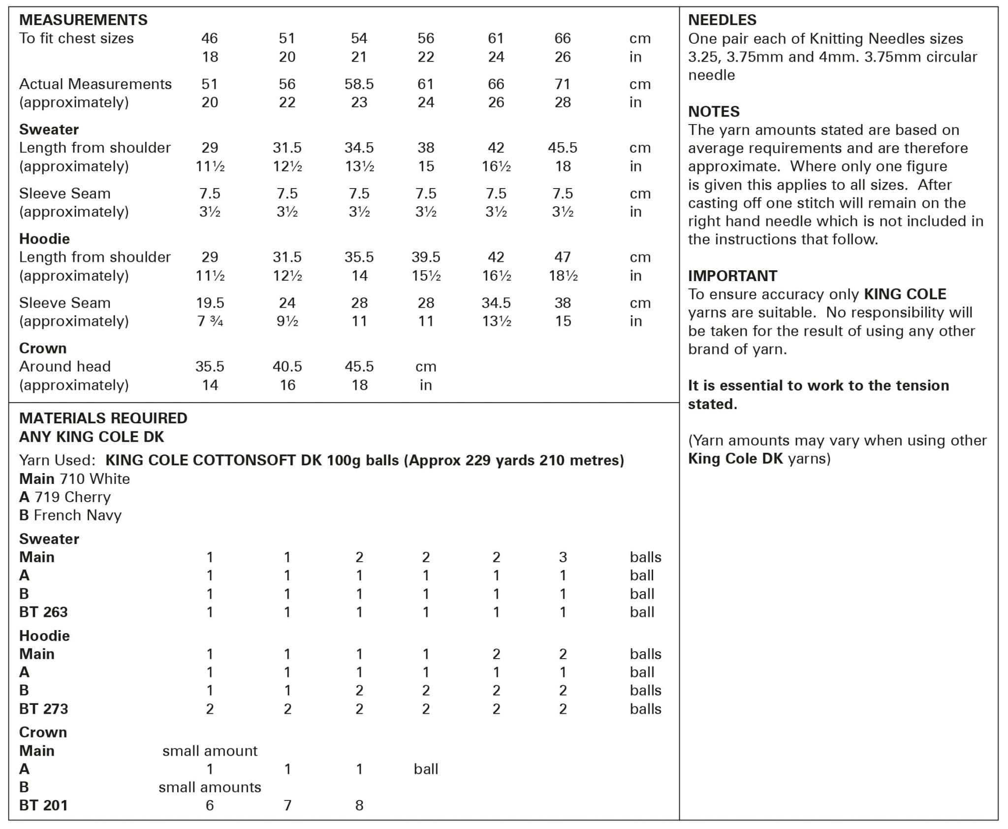 King Cole Childs Sweater, Hoodie & Crown Knitting Pattern 6023 - Double Knit