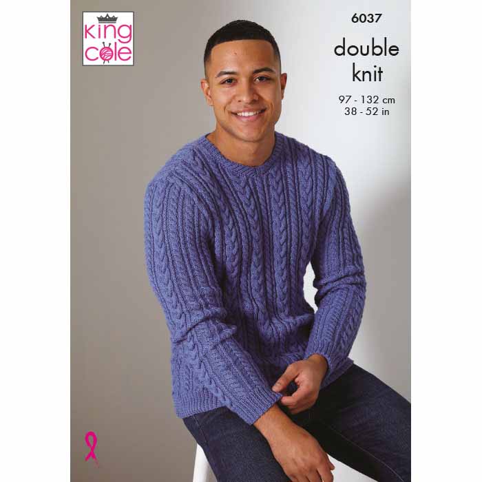 King Cole Men's Cotton sweaters Knitting Pattern 6037 - Double Knit
