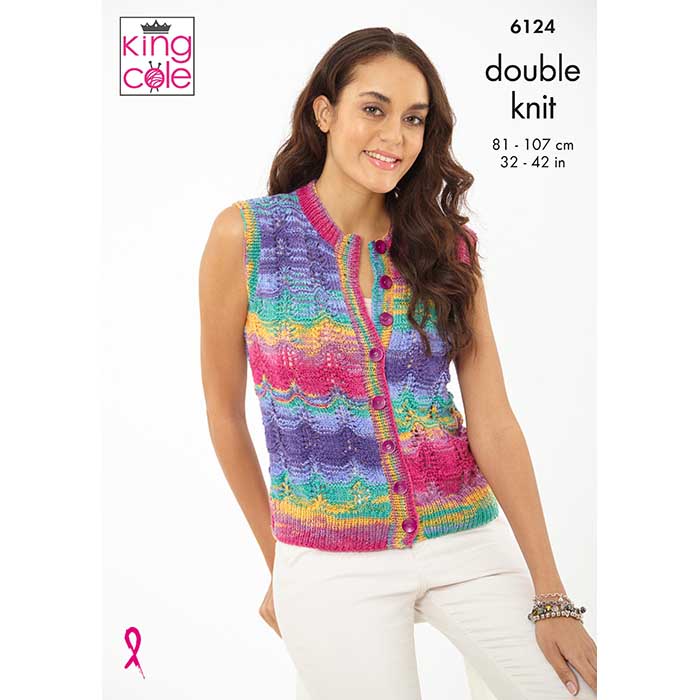 King Cole Ladies Tank Top & Waistcoat Knitting Pattern 6124 - Double Knit